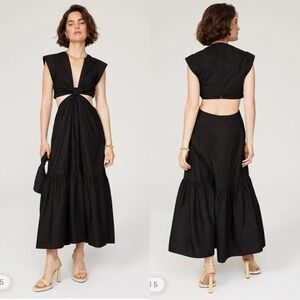 ALC black Alexandria poplin tiered cutout‎ cotton midi dress size 14 vacation
